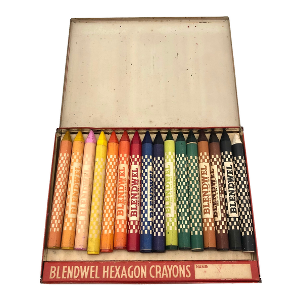 Vintage Blendwel Hexagon Crayons in Original Tin, c. 1940s-50s