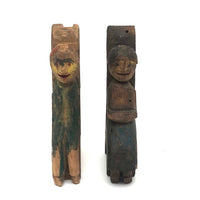 Happy Couple in their Chairs, Pair of Old Painted Carvings