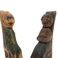 Happy Couple in their Chairs, Pair of Old Painted Carvings