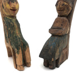 Happy Couple in their Chairs, Pair of Old Painted Carvings