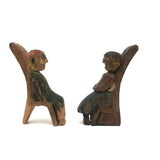 Happy Couple in their Chairs, Pair of Old Painted Carvings