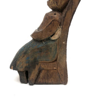 Happy Couple in their Chairs, Pair of Old Painted Carvings