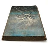 Swarming Gulls Over Moody Sea Old Oil Painting on Wood Panel