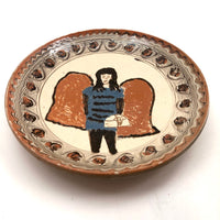 Bulgarian Troyan Style Folk Art Pottery Plate with Winged Woman in Blue