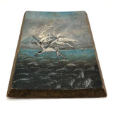 Swarming Gulls Over Moody Sea Old Oil Painting on Wood Panel