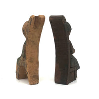 Happy Couple in their Chairs, Pair of Old Painted Carvings