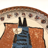 Bulgarian Troyan Style Folk Art Pottery Plate with Winged Woman in Blue