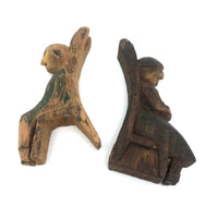 Happy Couple in their Chairs, Pair of Old Painted Carvings