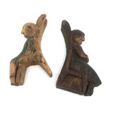 Happy Couple in their Chairs, Pair of Old Painted Carvings