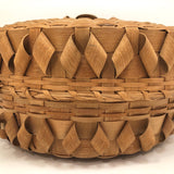 Large Lidded Micmac Natural Ash Splint Basket with Curlicues