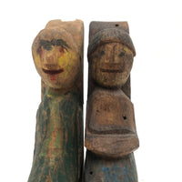 Happy Couple in their Chairs, Pair of Old Painted Carvings