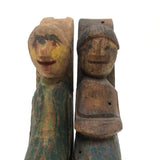 Happy Couple in their Chairs, Pair of Old Painted Carvings