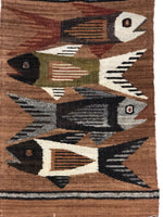 Handwoven Vintage Ecuadorian Tapestry or Rug with Fish Pattern