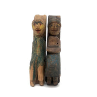 Happy Couple in their Chairs, Pair of Old Painted Carvings
