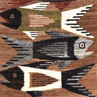 Handwoven Vintage Ecuadorian Tapestry or Rug with Fish Pattern