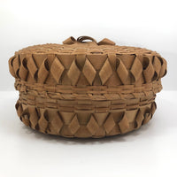 Large Lidded Micmac Natural Ash Splint Basket with Curlicues