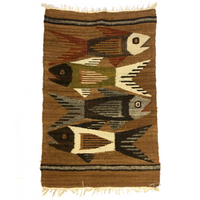 Handwoven Vintage Ecuadorian Tapestry or Rug with Fish Pattern