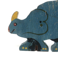 SOLD Blue Folk Art Rhino (or Dino?), Painted Wooden Cutout