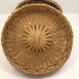 Large Lidded Micmac Natural Ash Splint Basket with Curlicues