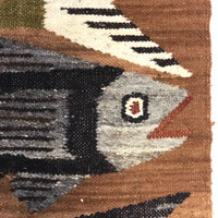 Handwoven Vintage Ecuadorian Tapestry or Rug with Fish Pattern