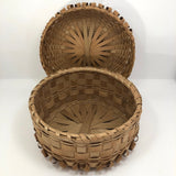Large Lidded Micmac Natural Ash Splint Basket with Curlicues