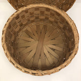 Large Lidded Micmac Natural Ash Splint Basket with Curlicues