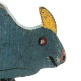 SOLD Blue Folk Art Rhino (or Dino?), Painted Wooden Cutout