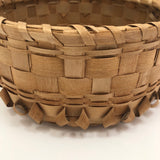 Large Lidded Micmac Natural Ash Splint Basket with Curlicues