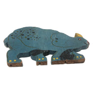 SOLD Blue Folk Art Rhino (or Dino?), Painted Wooden Cutout