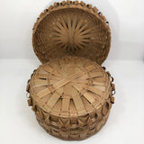 Large Lidded Micmac Natural Ash Splint Basket with Curlicues