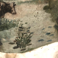 Cows in Landscape with Windmill, Old Painting on Seashell
