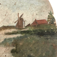 Cows in Landscape with Windmill, Old Painting on Seashell