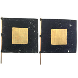 Beautiful Old Yellow on Navy Linen Signal / Semaphore Flags - A Pair