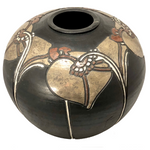 Dramatic Art Nouveau Inspired Signed Art Pottery Vase with Incised Copper and Silver Decoration