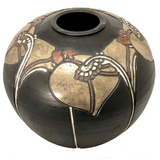Dramatic Art Nouveau Inspired Signed Art Pottery Vase with Incised Copper and Silver Decoration