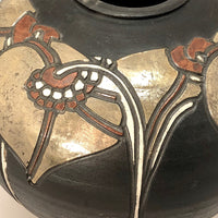 Dramatic Art Nouveau Inspired Signed Art Pottery Vase with Incised Copper and Silver Decoration