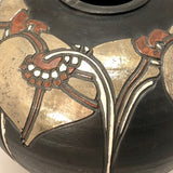 Dramatic Art Nouveau Inspired Signed Art Pottery Vase with Incised Copper and Silver Decoration