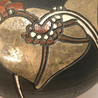 Dramatic Art Nouveau Inspired Signed Art Pottery Vase with Incised Copper and Silver Decoration