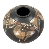 Dramatic Art Nouveau Inspired Signed Art Pottery Vase with Incised Copper and Silver Decoration