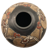 Dramatic Art Nouveau Inspired Signed Art Pottery Vase with Incised Copper and Silver Decoration
