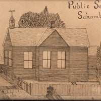 Wonderful Pen and Ink Drawing of Schomberg Public School, Ontario, 1903-4