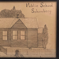 Wonderful Pen and Ink Drawing of Schomberg Public School, Ontario, 1903-4