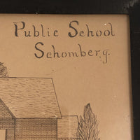 Wonderful Pen and Ink Drawing of Schomberg Public School, Ontario, 1903-4