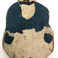 Painted Old Folk Art Wooden Rabbit with Blue Coat