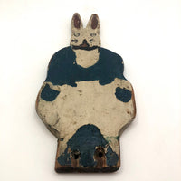Painted Old Folk Art Wooden Rabbit with Blue Coat