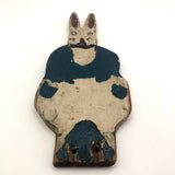 Painted Old Folk Art Wooden Rabbit with Blue Coat