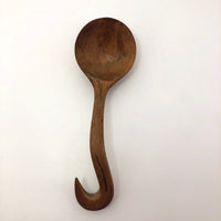 Carved Wooden Spoon with Curvy, Hooked Handle