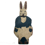 Painted Old Folk Art Wooden Rabbit with Blue Coat