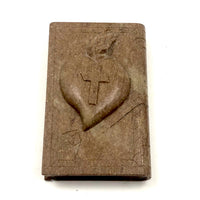 Carved Folk Art Stone Bible with Sacred Heart (With Two Small Repairs)