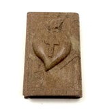 Carved Folk Art Stone Bible with Sacred Heart (With Two Small Repairs)